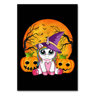 Cute Halloween Girls Witchy Unicorn Halloween Table Number