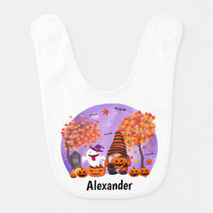 Cute Halloween Gnome And Ghost Baby Bib
