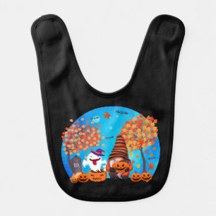 Cute Halloween Gnome And Ghost Baby Bib
