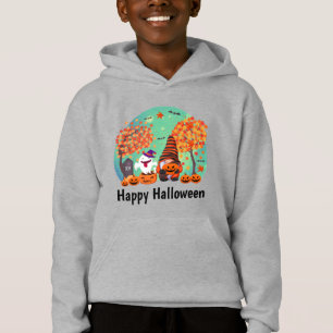 Cute Halloween Gnome And Ghost With Text Boy's Hoodie