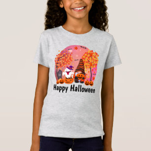 Cute Halloween Gnome And Ghost With Text Girl's T-Shirt