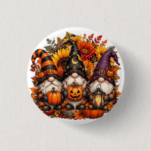 Cute Halloween Gnome Trio Pumpkins Button