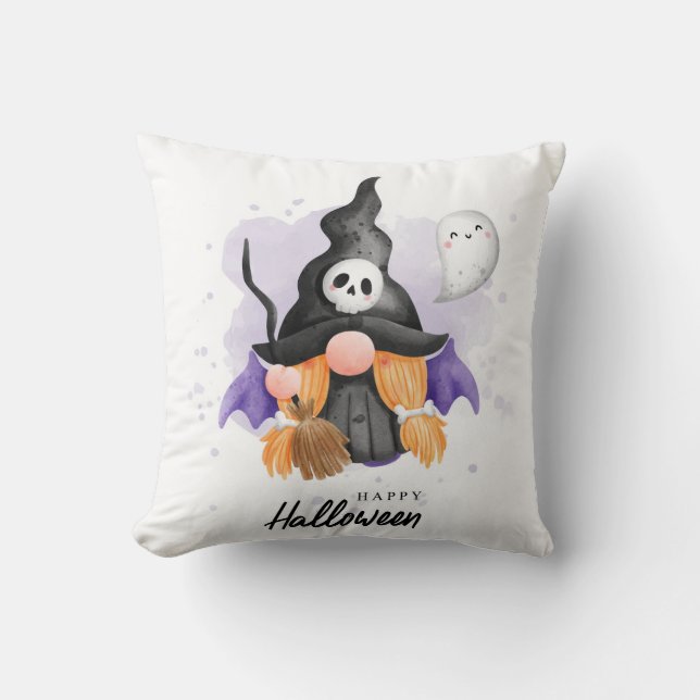  Cute Halloween Gnome Witch Throw Pillow (Front)