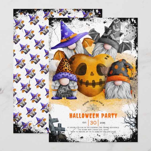 Cute Halloween gnomes kids party invitation (Front/Back)