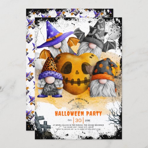 Cute Halloween gnomes kids party invitation