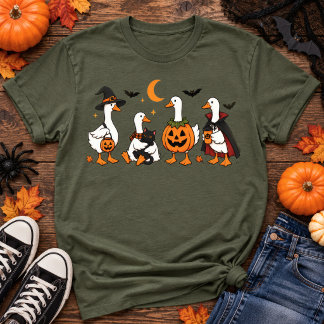 Cute Halloween Goose Squad Pumpkin Cat T-Shirt
