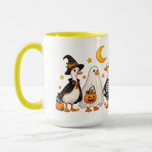 Cute Halloween Goose Squad – Witch, Ghost, Skeleto Mug