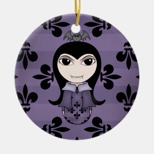 Cute Halloween Gothic vampire girl in purple Ceramic Ornament