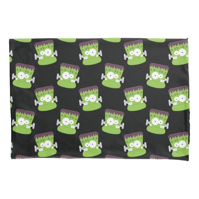 Cute Halloween Green Frankenstein Monster Pattern Pillowcase (Front)