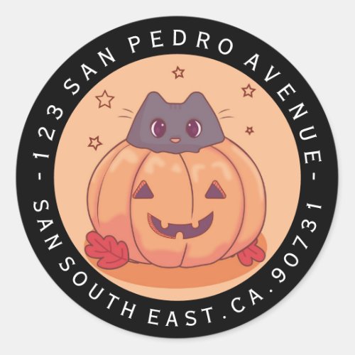 Cute Halloween Grey Cat Jack_o_Lantern Circle Classic Round Sticker
