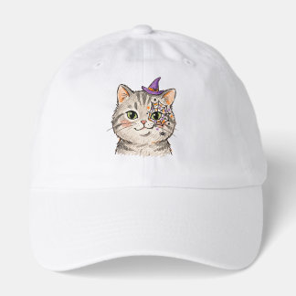 Cute Halloween Grey Tabby Cat Spiderweb Face Paint Hat