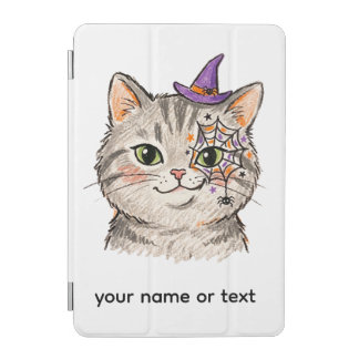 Cute Halloween Grey Tabby Cat Spiderweb Face Paint iPad Mini Cover