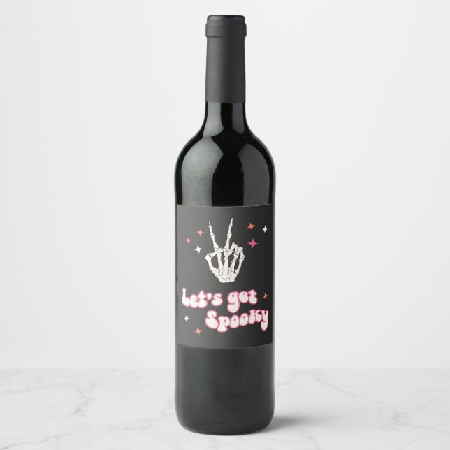 Cute Halloween Groovy Skeleton  Wine Label (Front)
