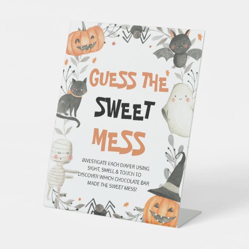Cute Halloween Guess the Sweet Mess Baby Shower Pedestal Sign