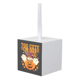 Cute Halloween Hamster Pumpkin Ghost Design_1 Cube Ornament