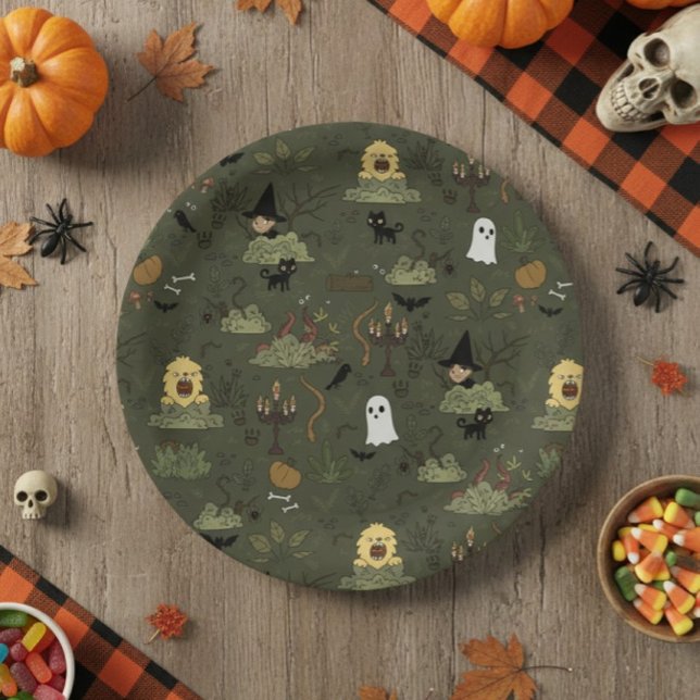 Cute Halloween Haunted Forest Pattern Paper Plates (Creator Uploaded)