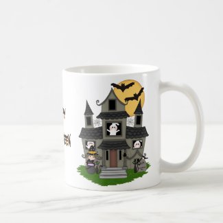 Cute Halloween haunted house and little witch mug