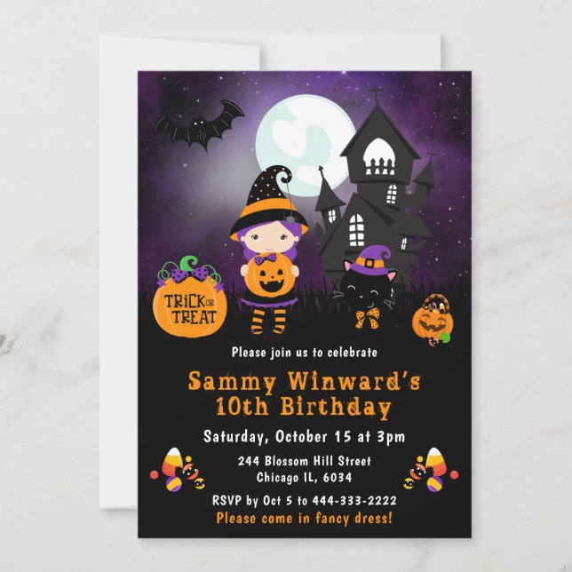 Cute Halloween Haunted House Birthday Invitation (Front)