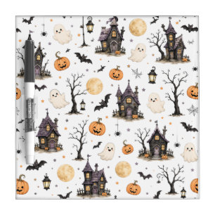 Cute Halloween Haunted House Pattern with Ghosts Dry Erase Board