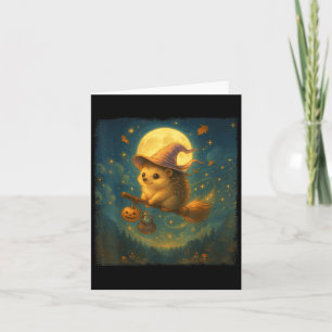 Cute Halloween Hedgehog Broom Ride With Potion And Card