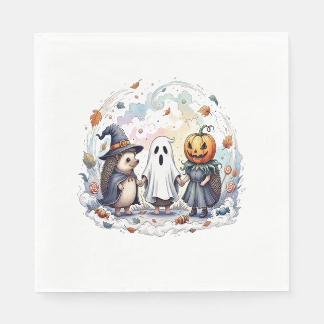 Cute Halloween Hedgehogs Costume Napkins (Front)
