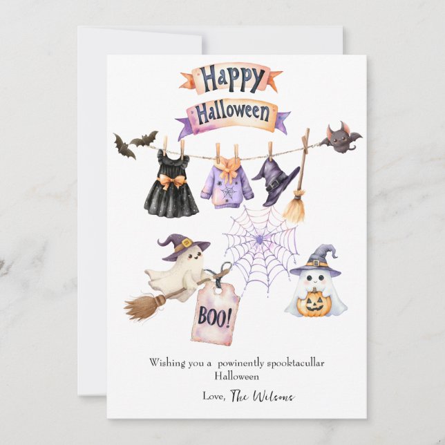Cute Halloween Holiday Card with Pumpkins Witch (Front)