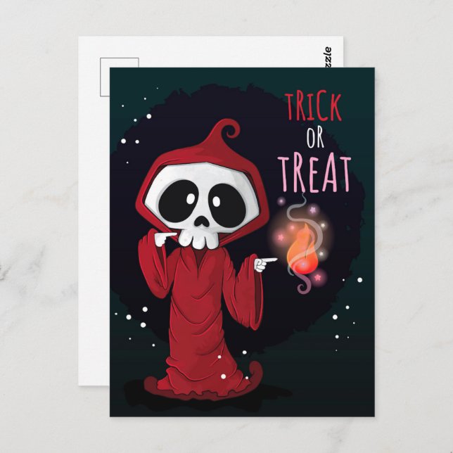 Cute Halloween Hooded Skeleton Postcard (Front/Back)