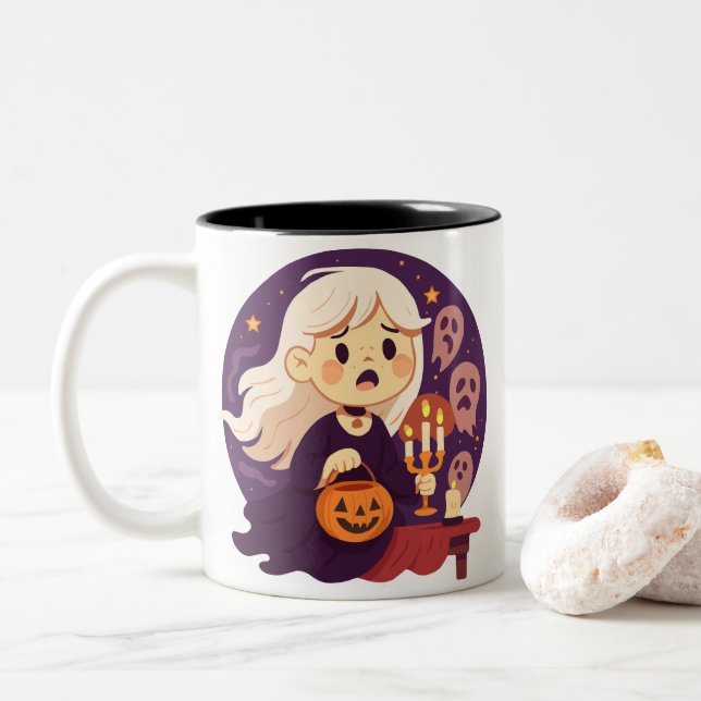 Cute Halloween Horror Witch Mug – Spooky Ghosts &  (With Donut)