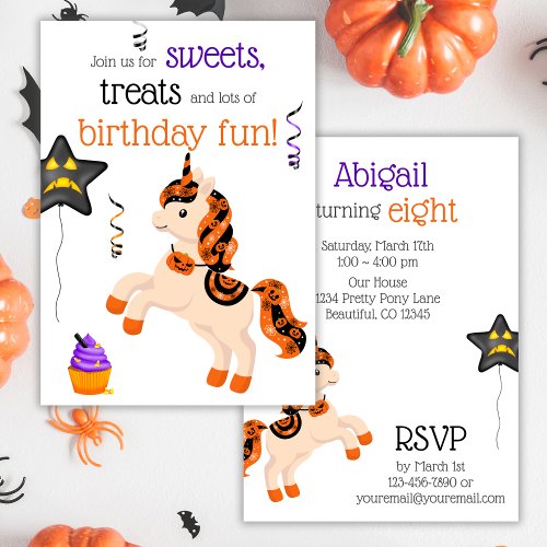 Cute Halloween Horse Unicorn Birthday Party Invitation