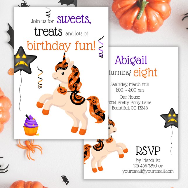 Cute Halloween Horse Unicorn Birthday Party Invitation (Cute Halloween Horse Unicorn Birthday Party Invitation)