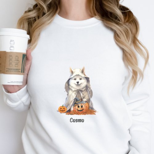 Cute Halloween Husky Dog Ghost  Personalized  Sweatshirt