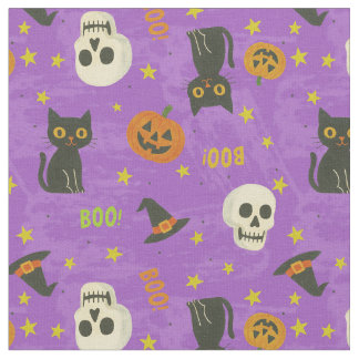 Cute Halloween Icons Pattern - Purple Fabric