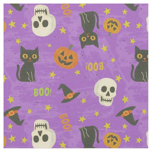 Cute Halloween Icons Pattern - Purple Fabric