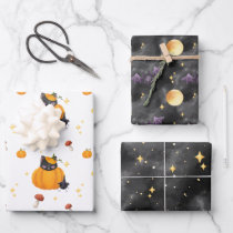 Cute Halloween illustration cat with pumpkin Wrapping Paper Sheets