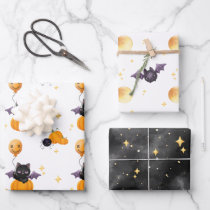 Cute Halloween illustration cat with pumpkin Wrapping Paper Sheets