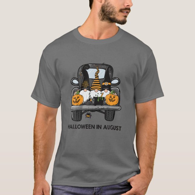 Cute Halloween In August Gnomes Autumn Pumpkin Fal T-Shirt (Front)