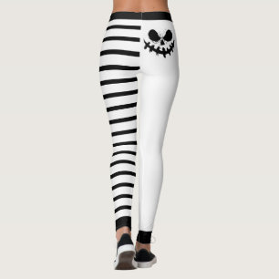 Cute Halloween Jack-O-Lantern Faces and Stripes Leggings