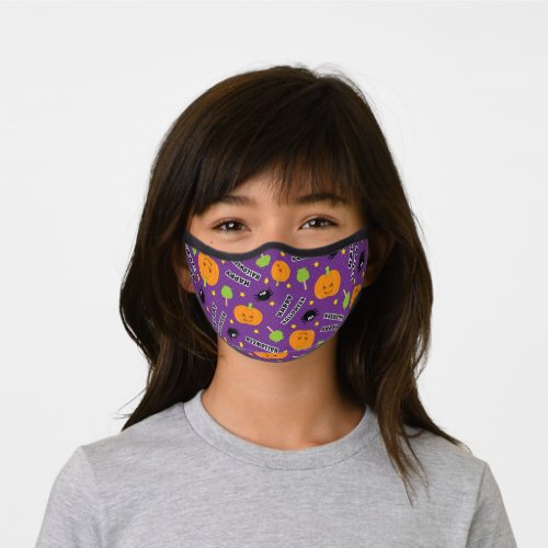 Cute Halloween Jack O Lantern On Purple Premium Face Mask