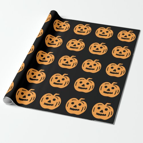 Cute Halloween Jack O Lantern Orange Black Pattern Wrapping Paper