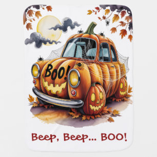 Cute Halloween Jack O Lantern Pumpkin Car Spooky Baby Blanket