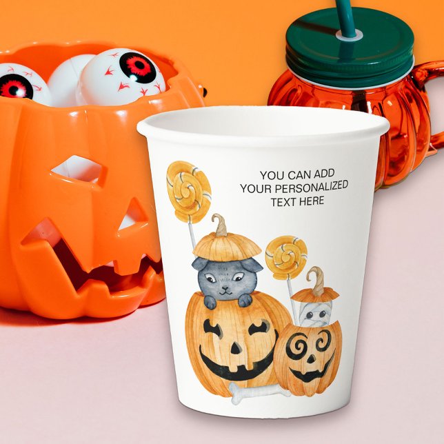 Cute Halloween Jack o Lantern Pumpkins and Candy Paper Cups (Cute carved pumpkin Halloween party cups)