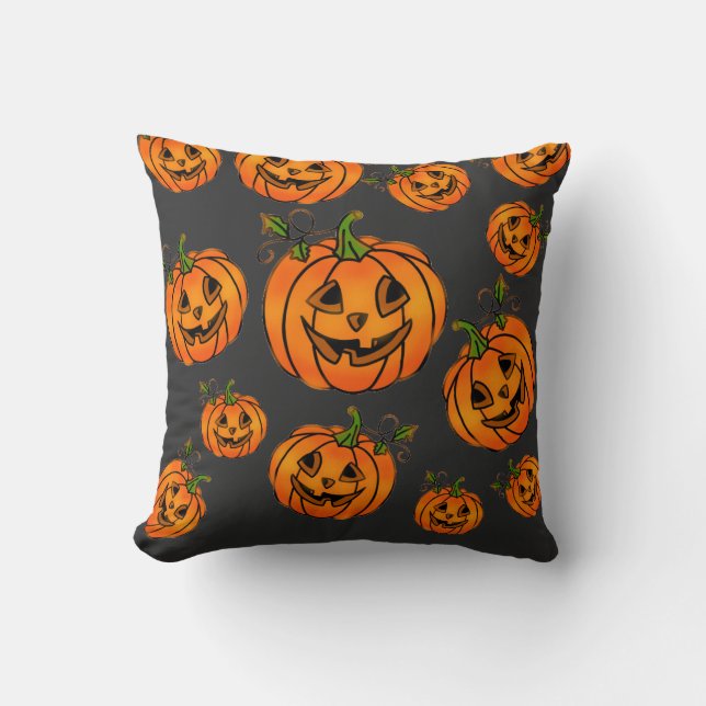 Cute Halloween jack-o-lantern pumpkins Throw Pillow (Front)