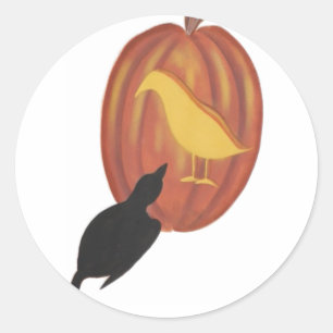 Cute Halloween Jack O'Lantern and Crow Classic Round Sticker