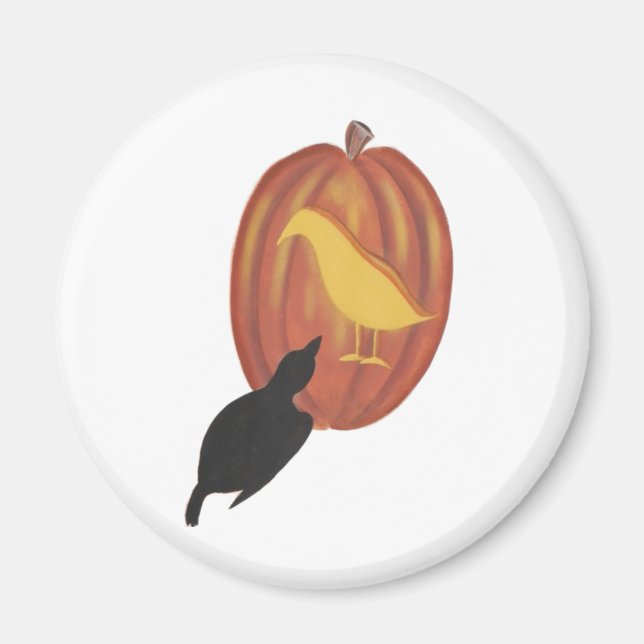 Cute Halloween Jack O'Lantern and Crow Magnet (Front)