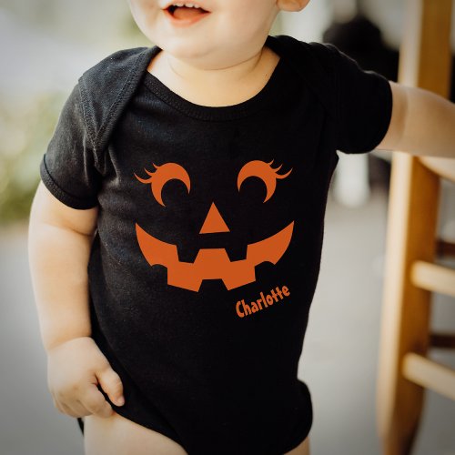 Cute Halloween Jack OLantern Personalized Pumpkin Baby Bodysuit