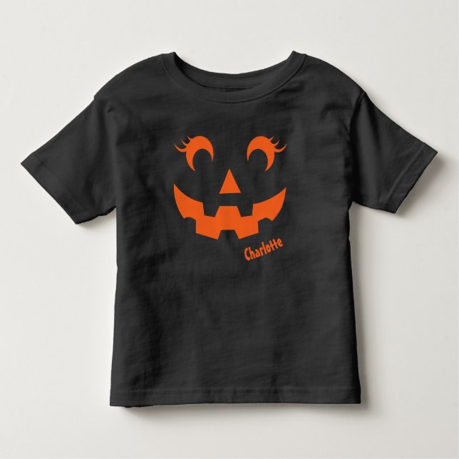 Cute Halloween Jack O'Lantern Personalized Pumpkin Toddler T-shirt (Front)