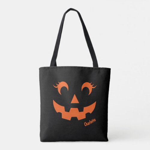 Cute Halloween Jack OLantern Pumpkin Black Tote Bag