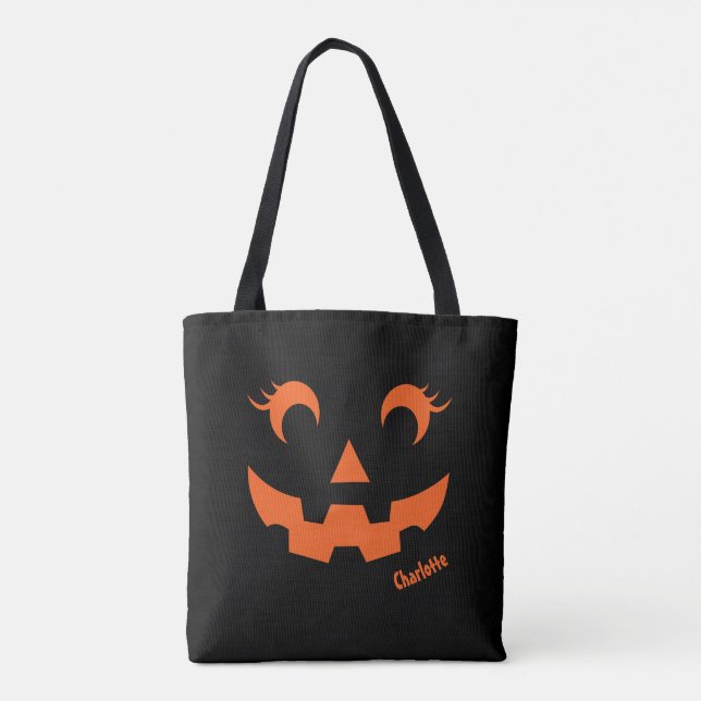 Cute Halloween Jack O'Lantern Pumpkin Black Tote Bag (Back)