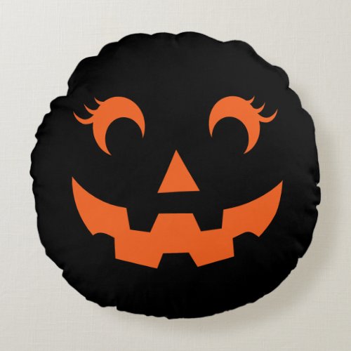 Cute Halloween Jack OLantern Pumpkin Face Black Round Pillow
