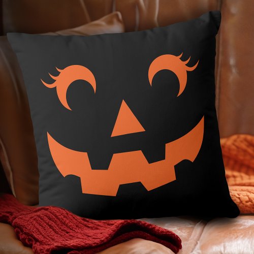 Cute Halloween Jack OLantern Pumpkin Face Black Throw Pillow